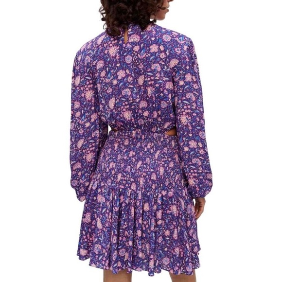 Maje Roleta Purple Floral Ruched Mini Dress Bohemian Cutout - Picture 10 of 10